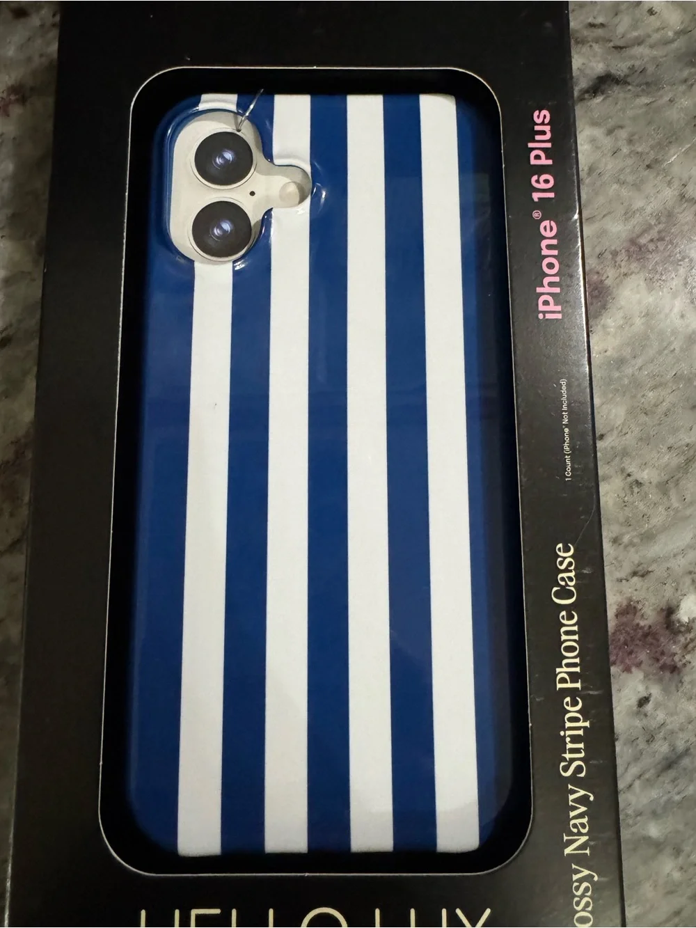 NEW HELLO LUX Glossy Navy Stripe Phone Case for iPhone 16 Plus
